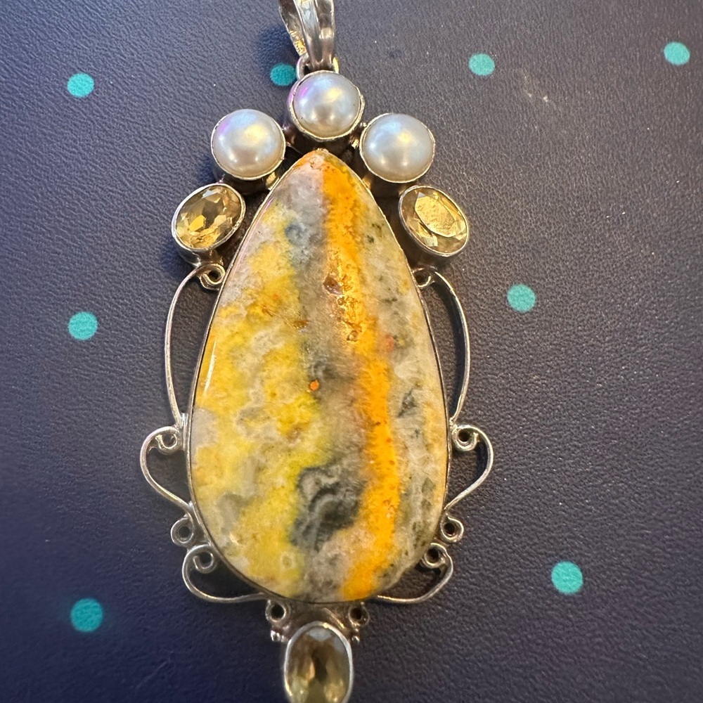 Bumblebee Jasper pendant with real pearls and citrine.